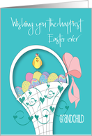 Hand Lettered Easter for Grandchild with Easter Egg Basket and Chick card