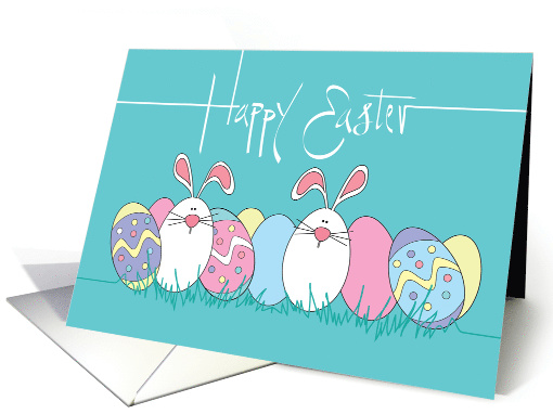 Hand Lettered Easter, Colorered Easter Egg & White Bunny Lineup card