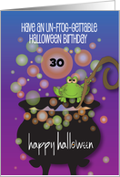 Un-frog-gettable Halloween Birthday Frog on Cauldron with Custom Age card