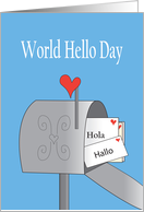 World Hello Day, with Stuffed Mailbox Full of International Letters card