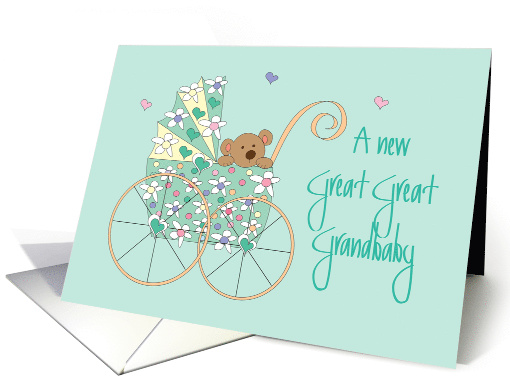 A new Great Great Grandbaby on the Way, Bear in Floral Stroller card