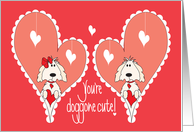 Valentine’s Dogs in Doily Decorated Hearts, You’re Doggone Cute card