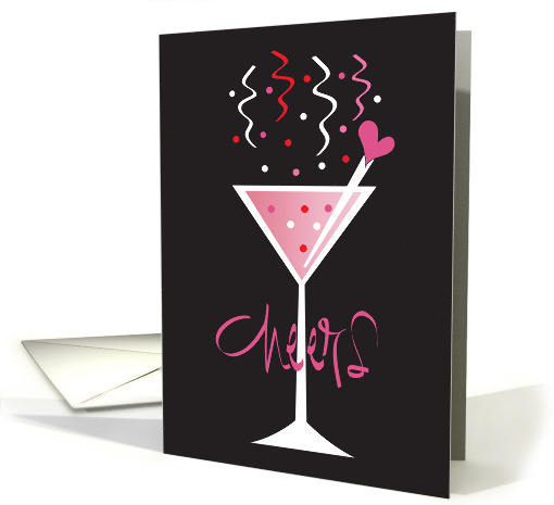 Cheers Valentine's Party Cocktail with Heart Swizzle Stick card