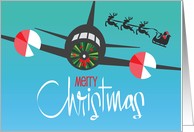 Hand Lettered Christmas for Pilot Plane with Wreath and Santa in Sky card