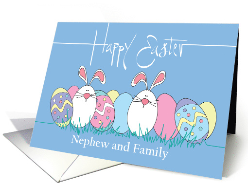 Easter for Nephew & Family, Decorated Easter Eggs & White Bunnies card