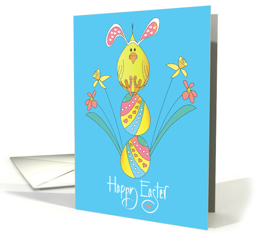 Hand Lettered Easter with Bunny Ear Wearing Chick... (1458184)