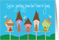 Easter from Our Home to Yours, Bird Houses, Eggs and Tulips card