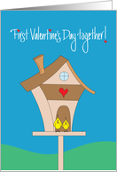 First Valentine’s Day Together, Two Birds & Bird House with Heart card