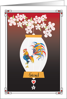 Chinese New Year for Friend, Colorful Rooster on White Lantern card