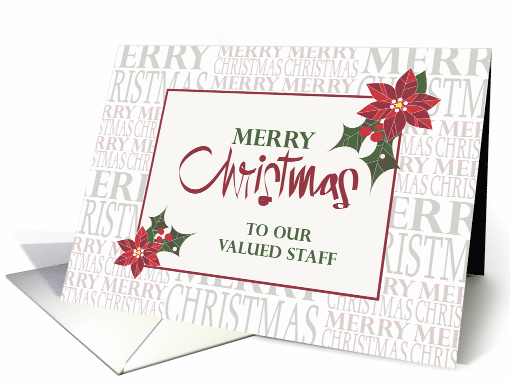 Hand Lettered Christmas for School Staff, Word Art & Poinsettias card