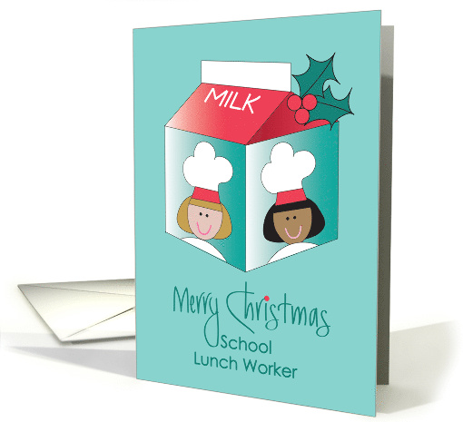 Christmas for School Lunch Worker, Milk Carton with Holly card