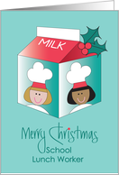 Christmas for School Lunch Worker, Milk Carton with Holly card