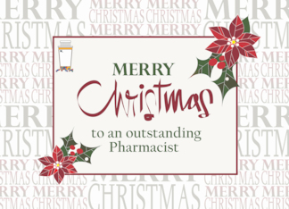 Hand Lettered Christmas for Pharmacist with Poinsettias and Pills