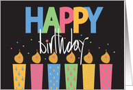 Hand Lettered Happy Birthday with Bright Patterned Candles card