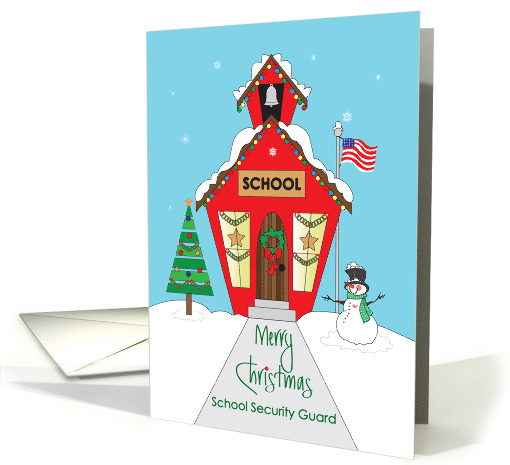 Christmas for Security Guard, Decorated Red Schoolhouse card (1460406)