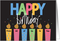 Birthday From All of Us, Patterned Candles & Hand Lettering card