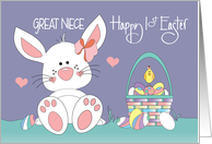 1st Easter Great Niece White Bunny an Decorated Easter Eggs card