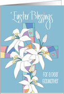 Easter for Dear Godmother Stained Glass Cross with White Easter Lilies card