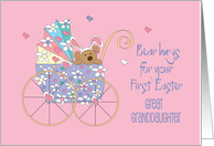 1st Easter Great Granddaughter Bear in Floral Stroller with Bear Hugs card