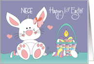 1st Easter for Niece White Bunny and Chick with Easter Egg Basket card