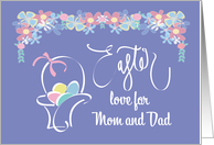 Hand Lettered Easter for Mom & Dad, Easter Egg Basket & Flowers card