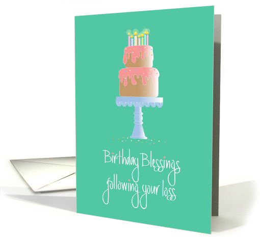 First Birthday Day Alone Bereaved, Cake with Comforting Thoughts card