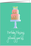 First Birthday Day Alone Bereaved, Cake with Comforting Thoughts card