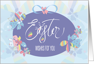 Hand Lettered Easter in Lavender Floral Egg Bunny Ears and Whiskers card