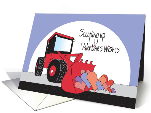 Valentine's Day Red Front Loader Scooping Colorful Valentines card