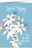 Easter for Mom and Dad Easter Blessings Floral Stained Glass Cross card