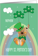 St. Patrick’s Day Nephew Bear in Leprechaun Hat with Shamrock Balloons card