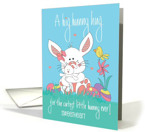 Easter for Girl with White Bunny Hugging Toy Bunny and... (1462404)