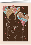 Hand Lettered Father’s Day Love You Decorated Balloon Trio and Hearts card