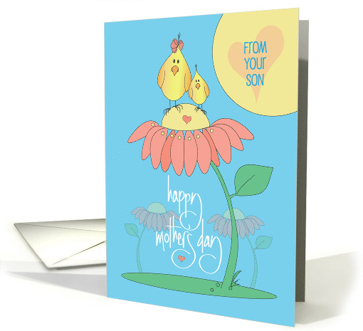 Mother's Day to Mom from Son, Mother & Son on Flower with Hearts card