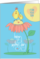 Mother’s Day to Mom from Son, Mother & Son on Flower with Hearts card
