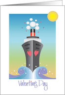 Hand Lettered Valentine’s Day, Nautical Cruise Ship with Hearts card