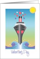 Hand Lettered Valentine’s Day, Nautical Cruise Ship with Hearts card