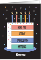 Colorful Rainbow Stacked Sparkling Birthday Cake with Custom Name card