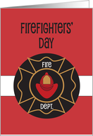 Firefighters’ Day with Red Firefighter’s Hat and Gold Badge card