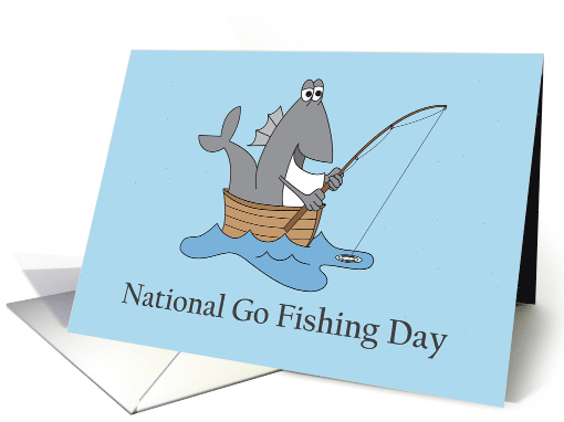 National Go Fishing Day, with Large Fish Fishing from Canoe card