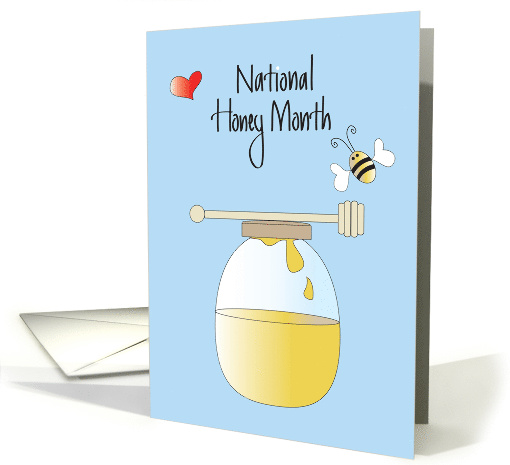 National Honey Month, Jar of Honey with Honeybee and Heart card
