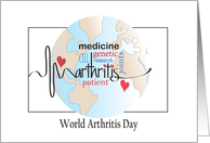 Hand Lettered World Arthritis Day, World Map with Medical Words card