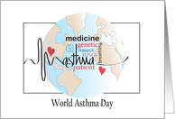 Hand Lettered World Asthma Day, World Map with Medical Words card