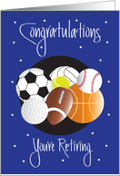 Retirement for Coach, Variety of Sports Balls & Hand Lettering card