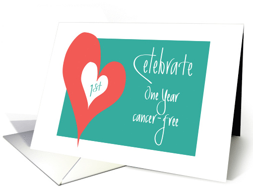 Congratulations 1 Year Cancer-Free Anniversary, Double Hearts card
