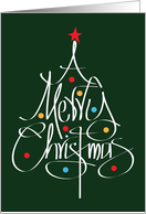 Hand Lettered Business Merry Christmas Tree, with Red Star card