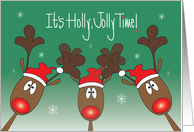 Hand Lettered Christmas Holly, Jolly Time Reindeer in Santa Hats card