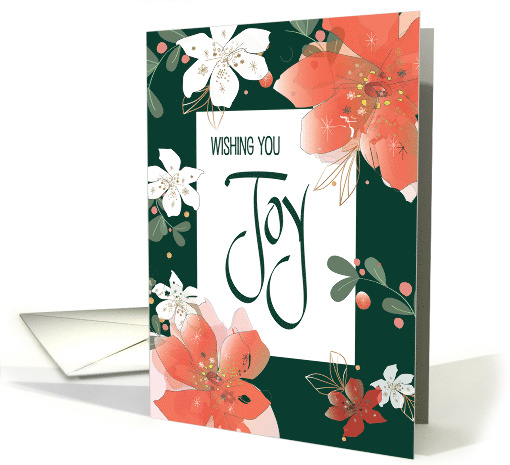 Hand Lettered Christmas Joy with White and Red Poinsettia Border card