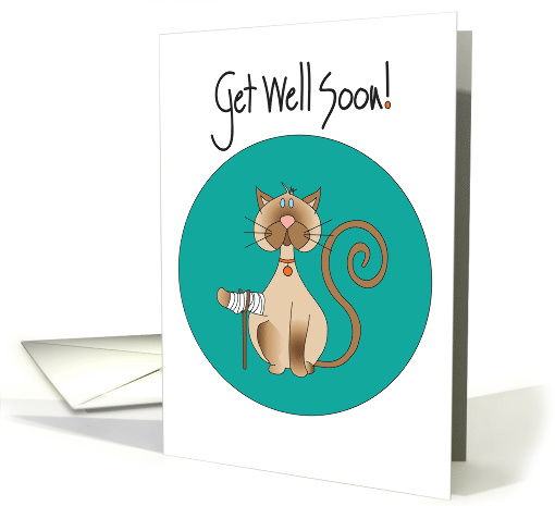 Get Well Soon for Pet Cat, Cat with Broken Paw & Crutches card