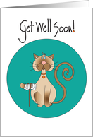 Get Well Soon for Pet Cat, Cat with Broken Paw & Crutches card